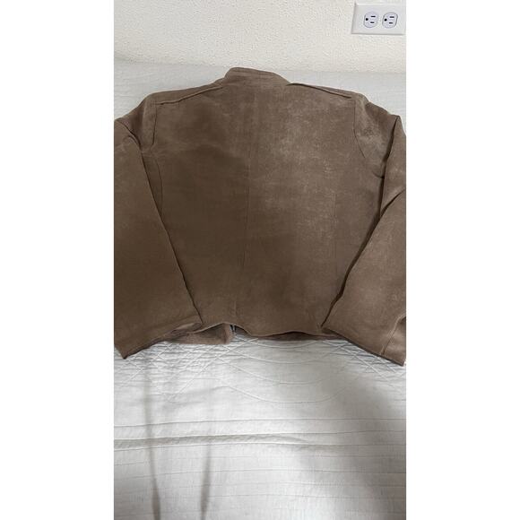 Roz &Ali Women's Jacket Faux Suede Military Tan Beige Open Front Button Accent L - Picture 8 of 8
